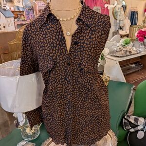 Zara Leopard Print Blouse in Black and Brown